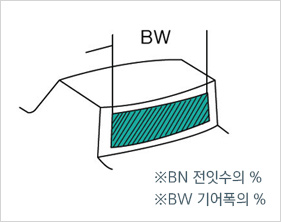 BN전잇수의 %, BW 기어폭의 %